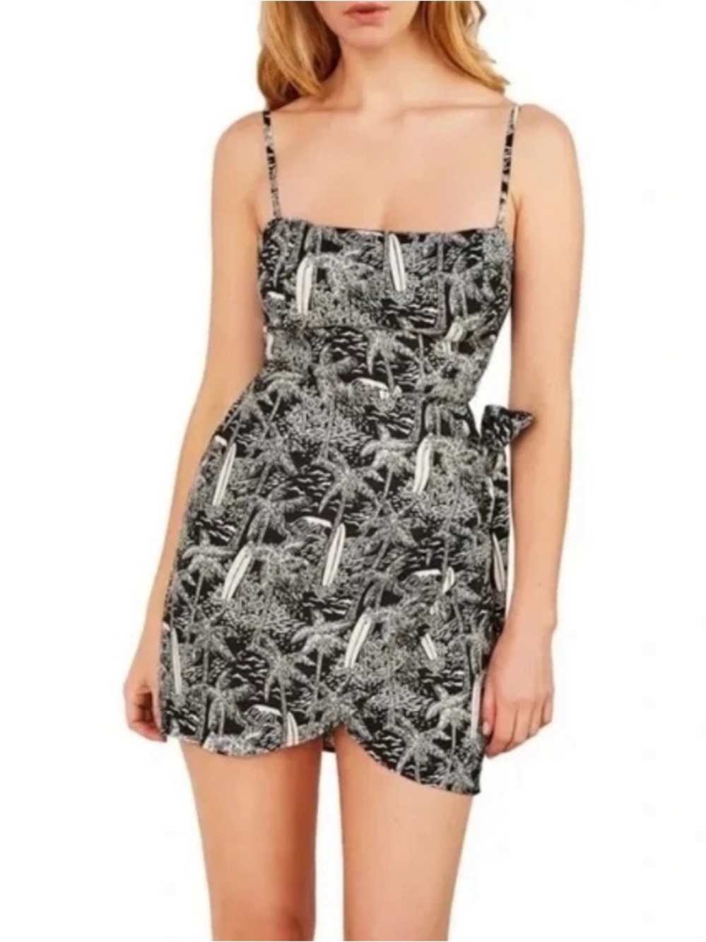 Reformation Canal Dress in Lanai - Black & White Tropical Print Mini Dress